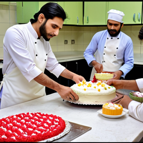 Home 24 **A baking diploma class in Pakistan:** Students learning to decorate cakes with frosting.